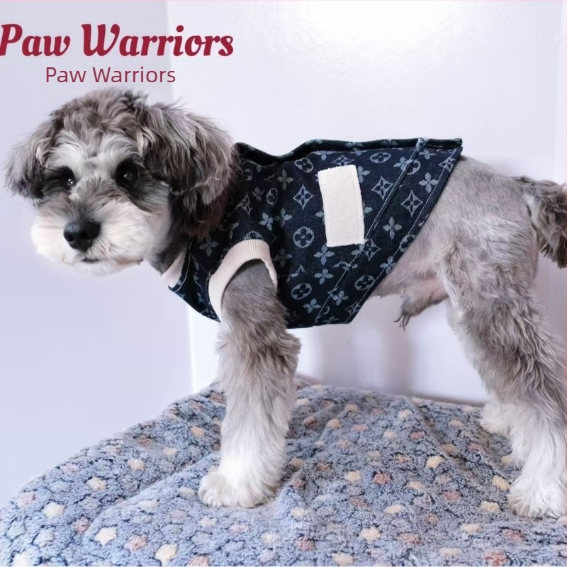 Denim kutyavest hátul záródással, vastag fleece béléssel, ujj nélküli, kis testű fajtákhoz (Toy Poodle, Bichon Frisé, Corgi)
