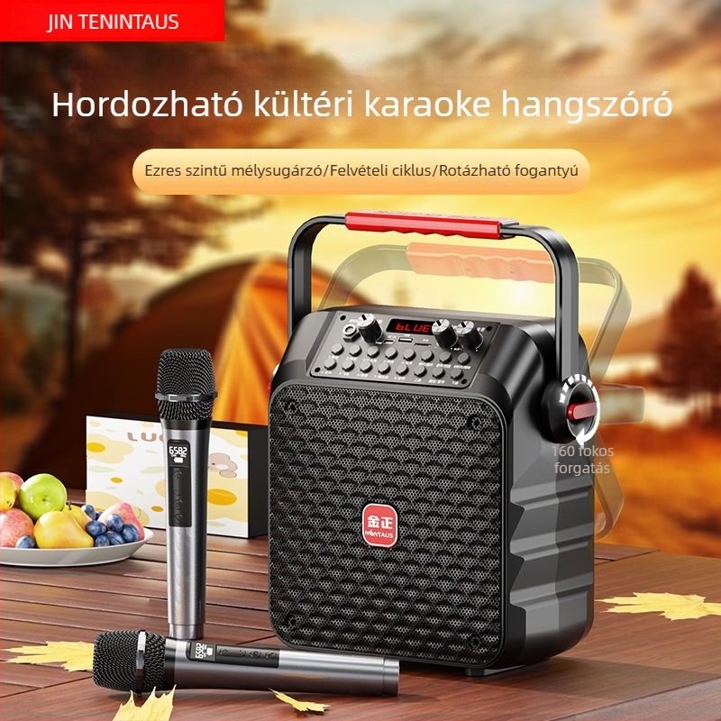 Jinzheng S91 kültéri Bluetooth hangfal – hordozható karaokés hangfal mikrofonnal, 30W, Bluetooth 5.3, beépített 2000–4000mAh akkumulátor, 20 m hatótáv