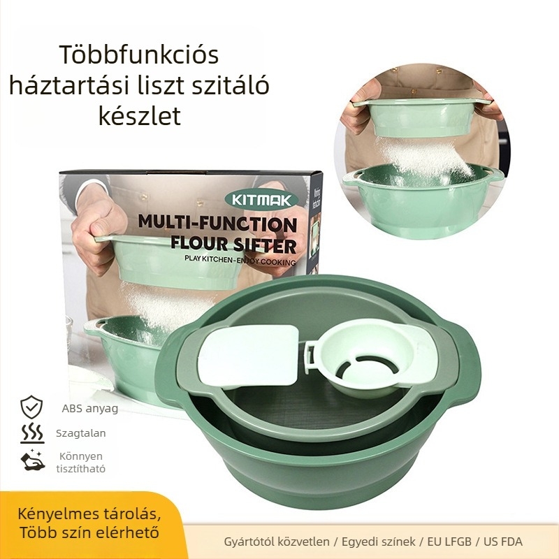 Otthoni sütéshez tervezett többfunkciós lisztszitáló készlet tojásfehérje szeparátorral és sütőkanállal