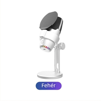 USB asztali kondenzátoros mikrofon felvételhez és élő közvetítéshez, modell M9, RGB világítás, SNR ≥ 75 dB, 5V tápegység