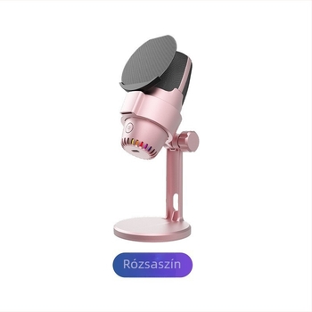 USB asztali kondenzátoros mikrofon felvételhez és élő közvetítéshez, modell M9, RGB világítás, SNR ≥ 75 dB, 5V tápegység