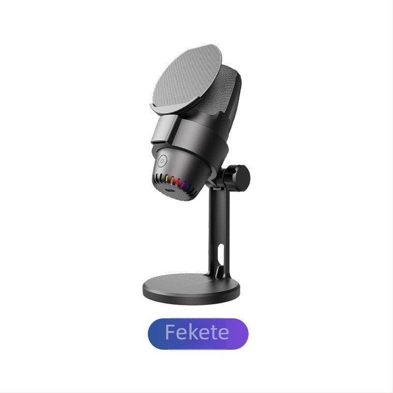 USB asztali kondenzátoros mikrofon felvételhez és élő közvetítéshez, modell M9, RGB világítás, SNR ≥ 75 dB, 5V tápegység