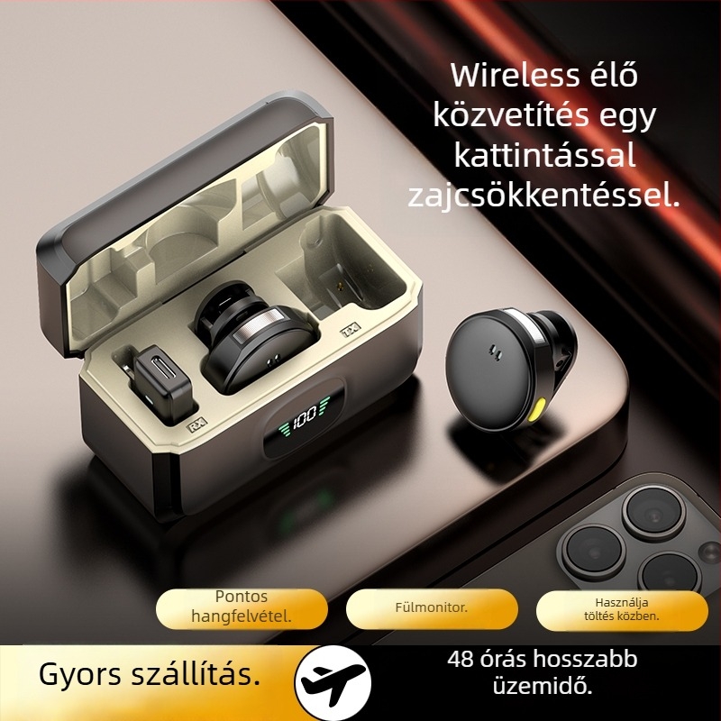 Q8 nyakpántos mikrofon élő közvetítéshez, mágneses kettős klipekkel, okos zajcsökkentés, omnidirekcionális, beépített újratölthető akkumulátor, 3–6 óra üzemidő, SNR ≥60 dB