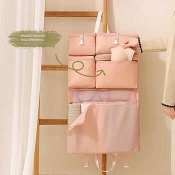 Twill anyagú akasztós tároló táska rekeszekkel, utazási szervező