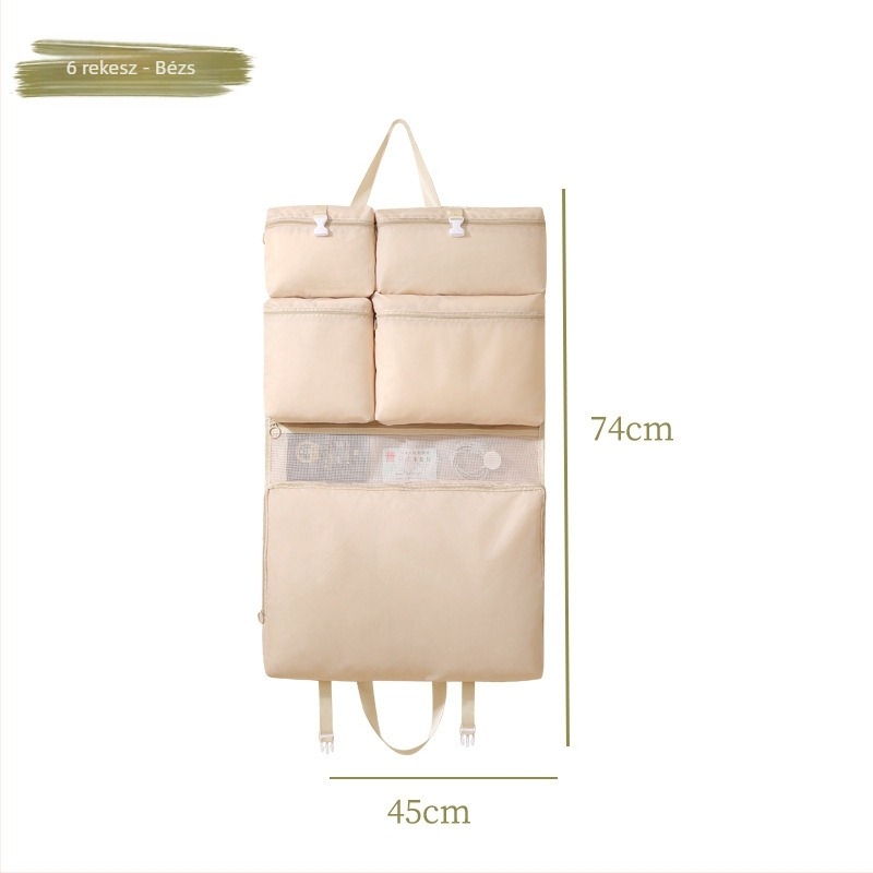Twill anyagú akasztós tároló táska rekeszekkel, utazási szervező