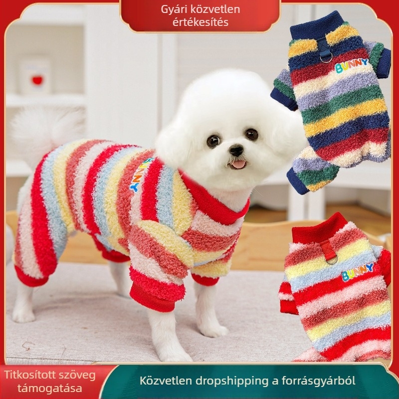 Fleece-bélelt meleg ruházat négylábúaknak, szivárványos mintával, őszi–téli használatra kutyáknak és macskáknak