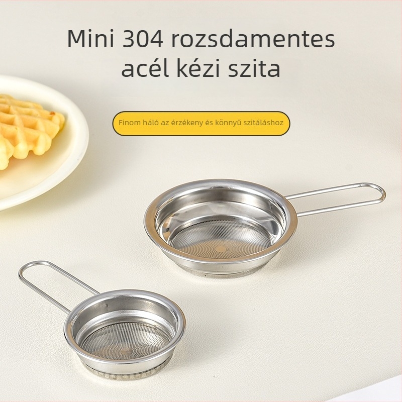 Hena 304 rozsdamentes acél kézi liszt szita, 40-es hálóval, cukor- és kakaópor szórásához, konyhai szita