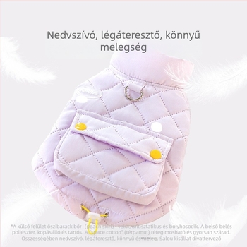 Őszi–téli bélelt pamut mellény kis testű kutyáknak zsebbel és pórázzal