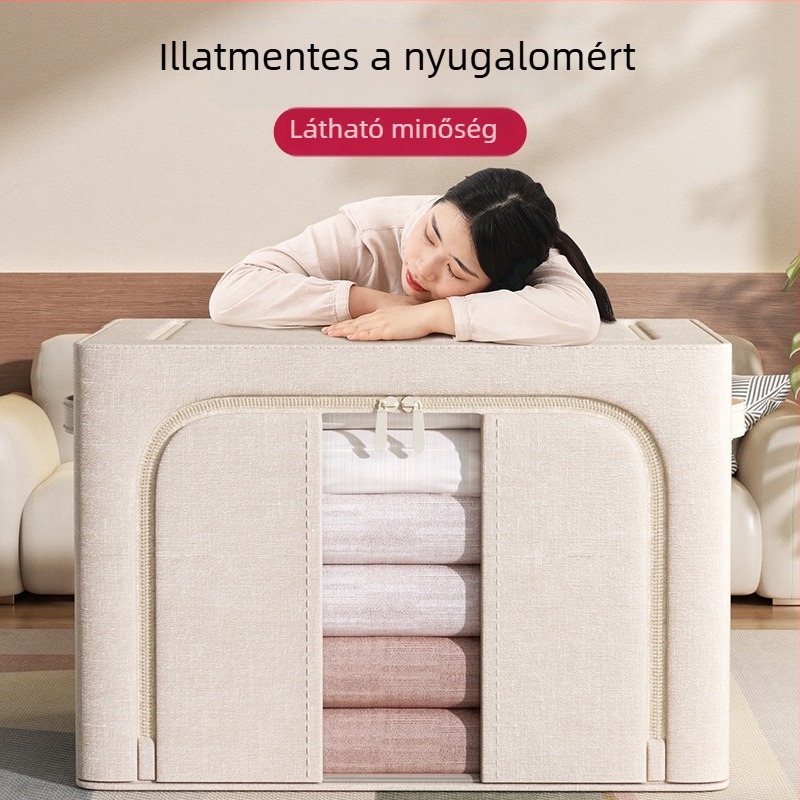 Hálószobai tároló doboz – nagy kapacitású textil tároló ruhák, plédekre és dzsekiknek, összecsukható, por- és nedvességálló, hordozható