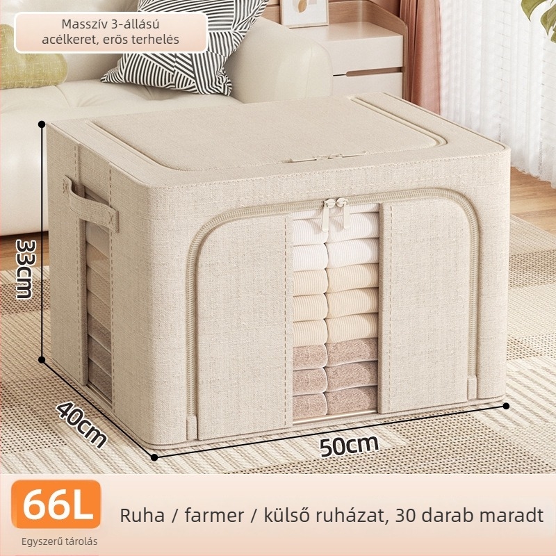 Hálószobai tároló doboz – nagy kapacitású textil tároló ruhák, plédekre és dzsekiknek, összecsukható, por- és nedvességálló, hordozható