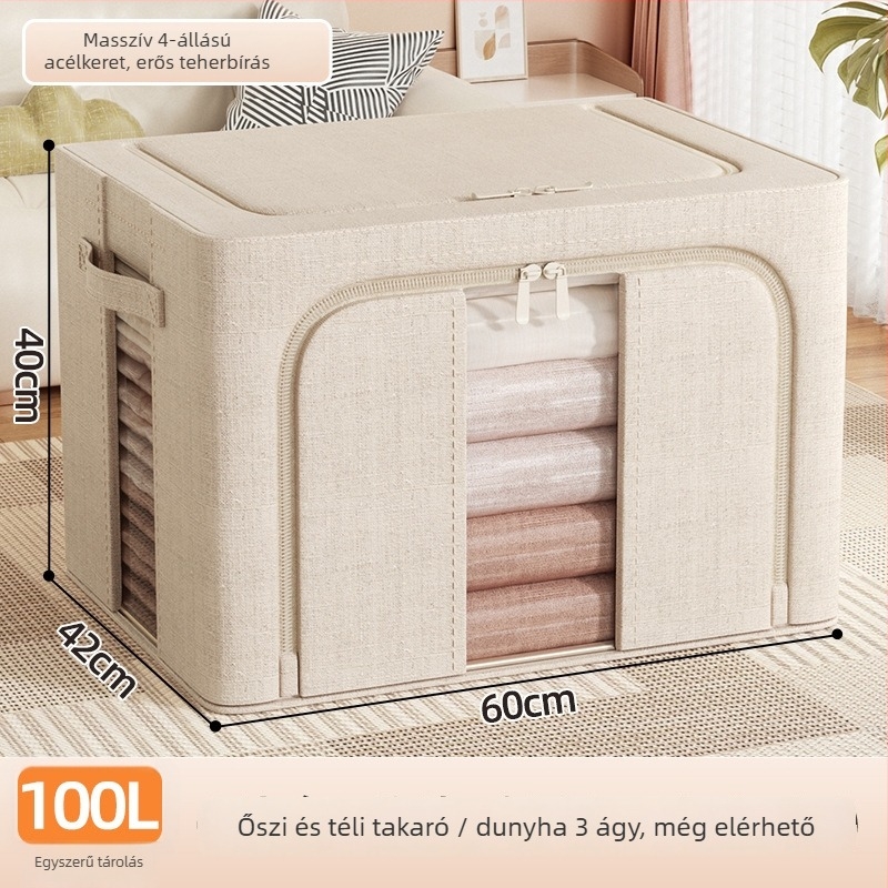 Hálószobai tároló doboz – nagy kapacitású textil tároló ruhák, plédekre és dzsekiknek, összecsukható, por- és nedvességálló, hordozható