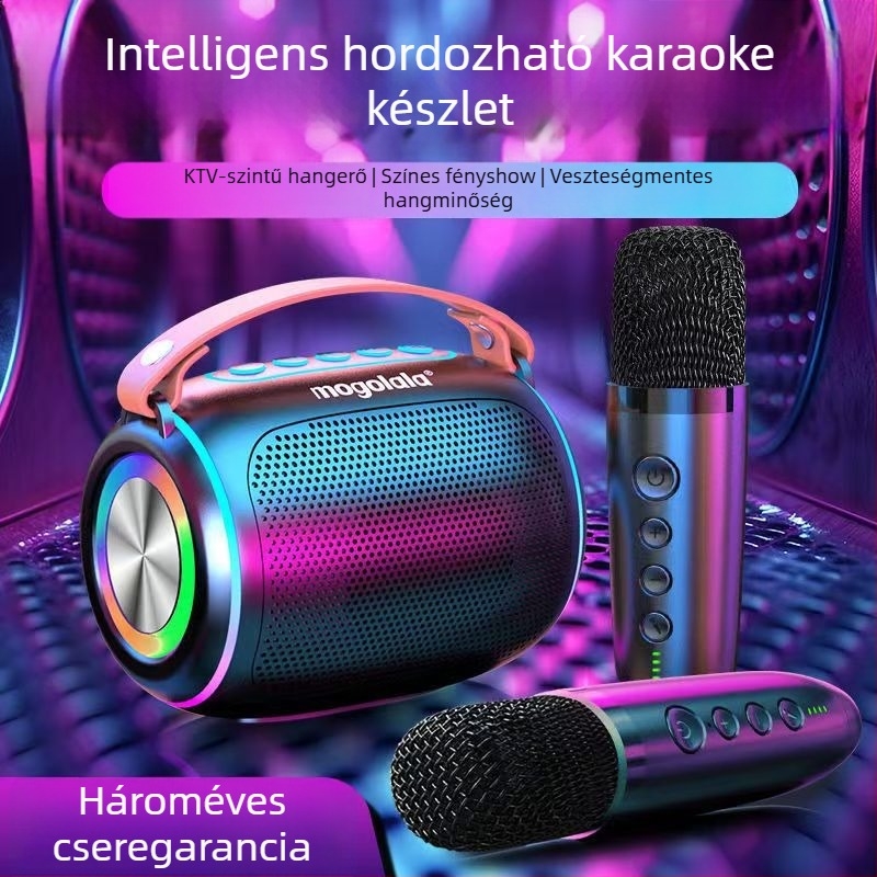 KTV egyben mikrofon és hangfal, hordozható, beépített akkumulátor 1200-2000mAh, 3W kimenet, omnidirekcionális mikrofon, frekvenciatartomány 100Hz-20kHz, SNR ≥70dB
