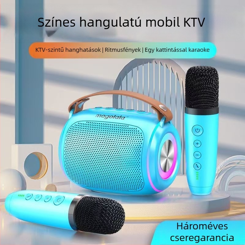 KTV egyben mikrofon és hangfal, hordozható, beépített akkumulátor 1200-2000mAh, 3W kimenet, omnidirekcionális mikrofon, frekvenciatartomány 100Hz-20kHz, SNR ≥70dB
