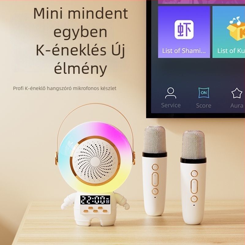 Bluetooth hangszóró mikrofonnal, Astronaut Karaoke otthonra és kültérre, 5W, Bluetooth 5.3, 40Hz–20kHz, hatótávolság 20m, beépített 500–800mAh elem