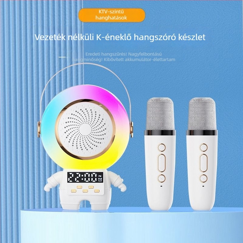 Bluetooth hangszóró mikrofonnal, Astronaut Karaoke otthonra és kültérre, 5W, Bluetooth 5.3, 40Hz–20kHz, hatótávolság 20m, beépített 500–800mAh elem