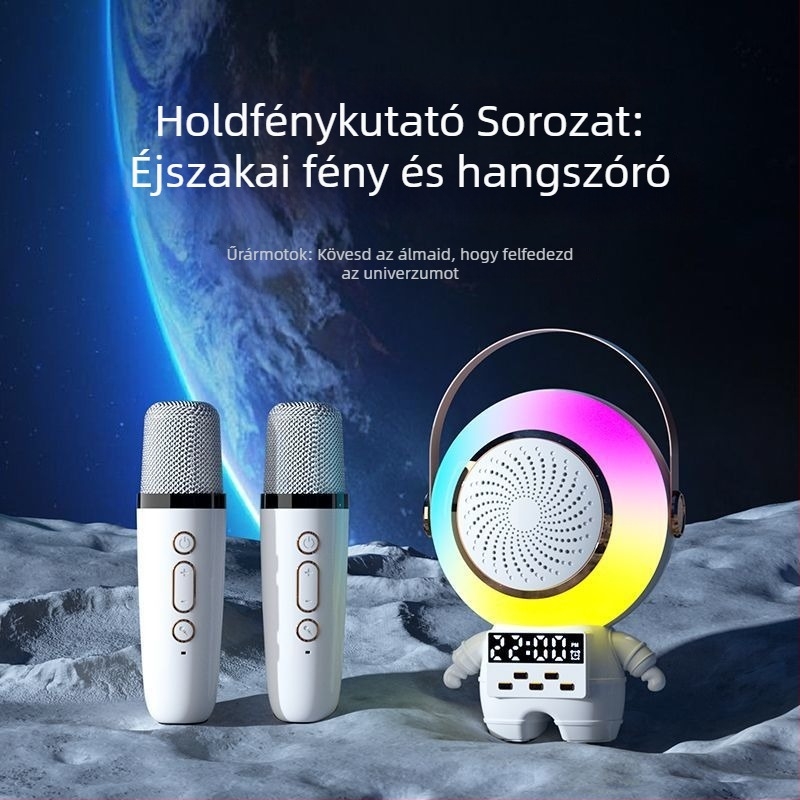 Bluetooth hangszóró mikrofonnal, Astronaut Karaoke otthonra és kültérre, 5W, Bluetooth 5.3, 40Hz–20kHz, hatótávolság 20m, beépített 500–800mAh elem