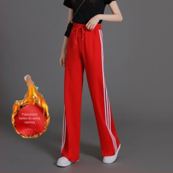 Női magas derekú, enyhén szélesedő sportnadrág három csíkkal, viszkóz szálas anyagból