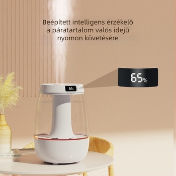Levegőpárásító, modell JH-020H, két párásító kimenet, 2,6–4,0 L tartály, 21–30 m²-hez, zaj < 36 dB, időzítő > 8 óra