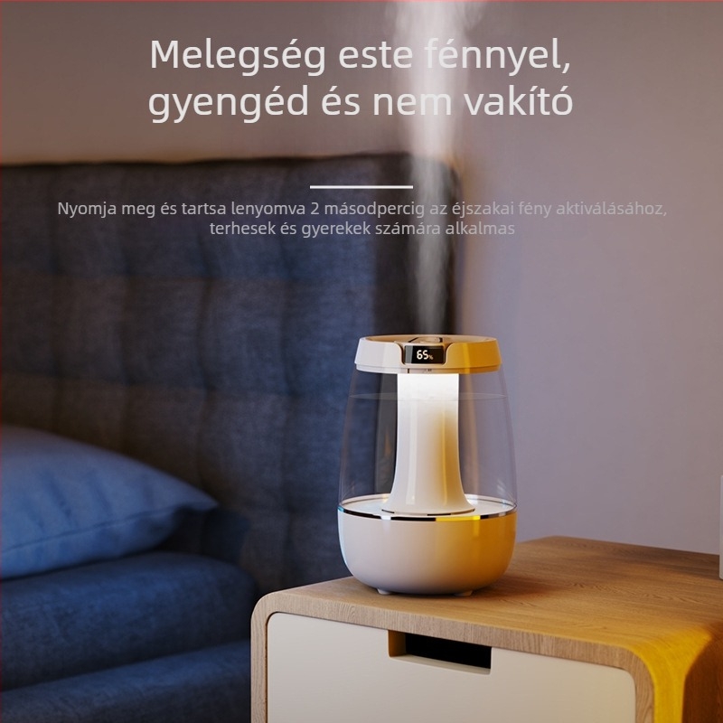 Levegőpárásító, modell JH-020H, két párásító kimenet, 2,6–4,0 L tartály, 21–30 m²-hez, zaj < 36 dB, időzítő > 8 óra
