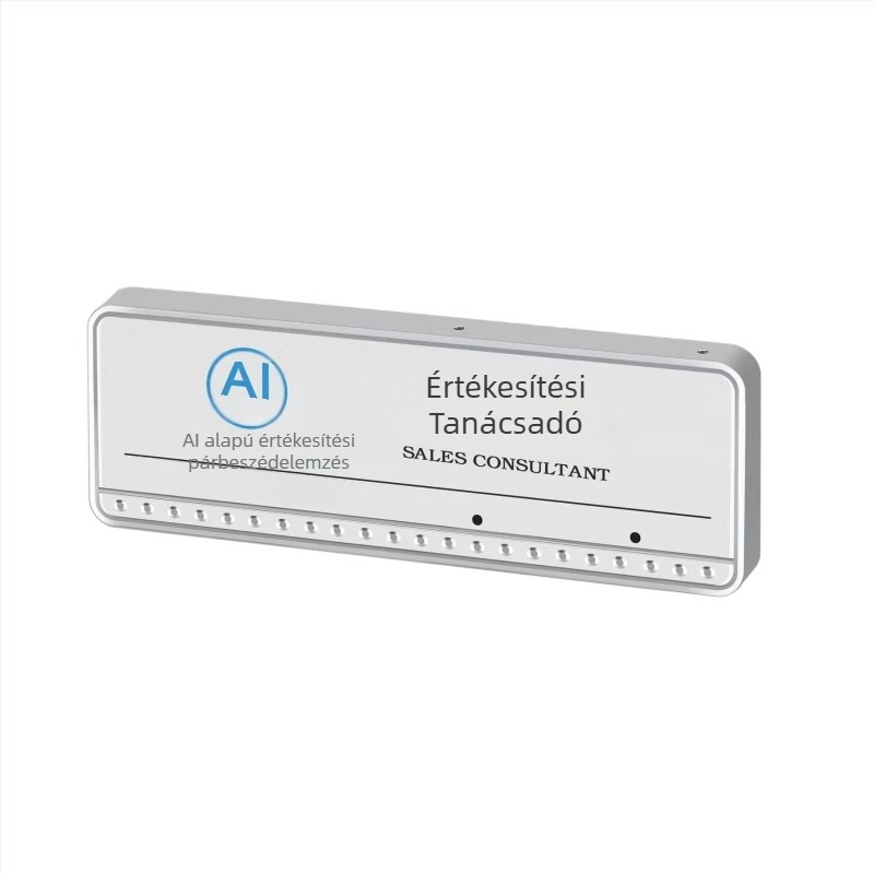 WiFi-s okos embléma vékony, kompakt kivitelben, hosszú folyamatos felvételi idő — AI intelligencia, Windows OS, Bluetooth, WiFi routerhez való csatlakozás, hatótáv 1,5–4 m; funkciók: szemantikai elemzés, beszédfeldolgozás, szereposztás.