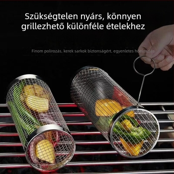 Kerek rozsdamentes acél grillkosár — hordozható, könnyen tisztítható, nem tapad, grillháló