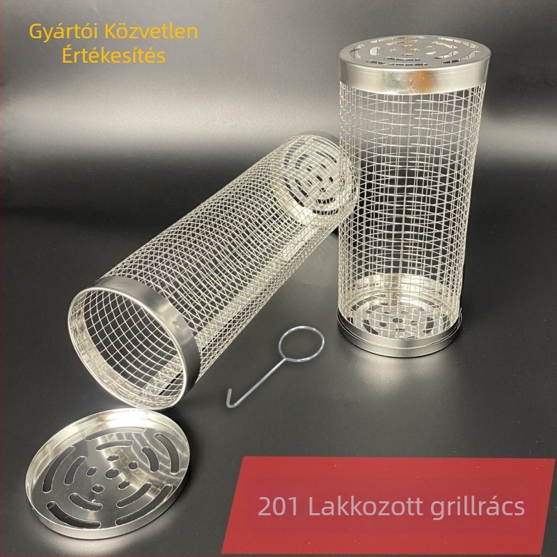 Kerek rozsdamentes acél grillkosár — hordozható, könnyen tisztítható, nem tapad, grillháló