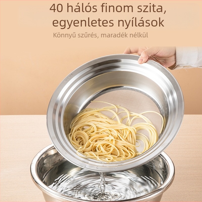 Liszt szitáló rozsdamentes acélból, 304, körkörös szita hálóval, sütéshez