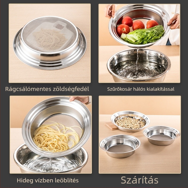 Liszt szitáló rozsdamentes acélból, 304, körkörös szita hálóval, sütéshez