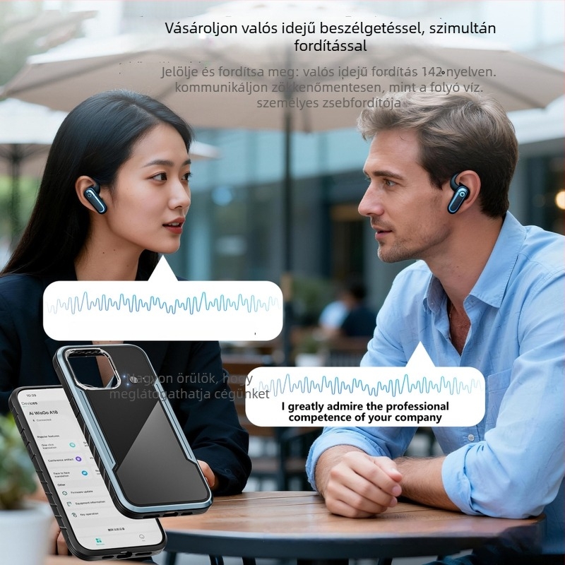 AI-alapú valós idejű tolmács eszköz, Bluetooth-kapcsolat, 10 m hatótávolság, ABS+PC+alumínium ötvözet ház