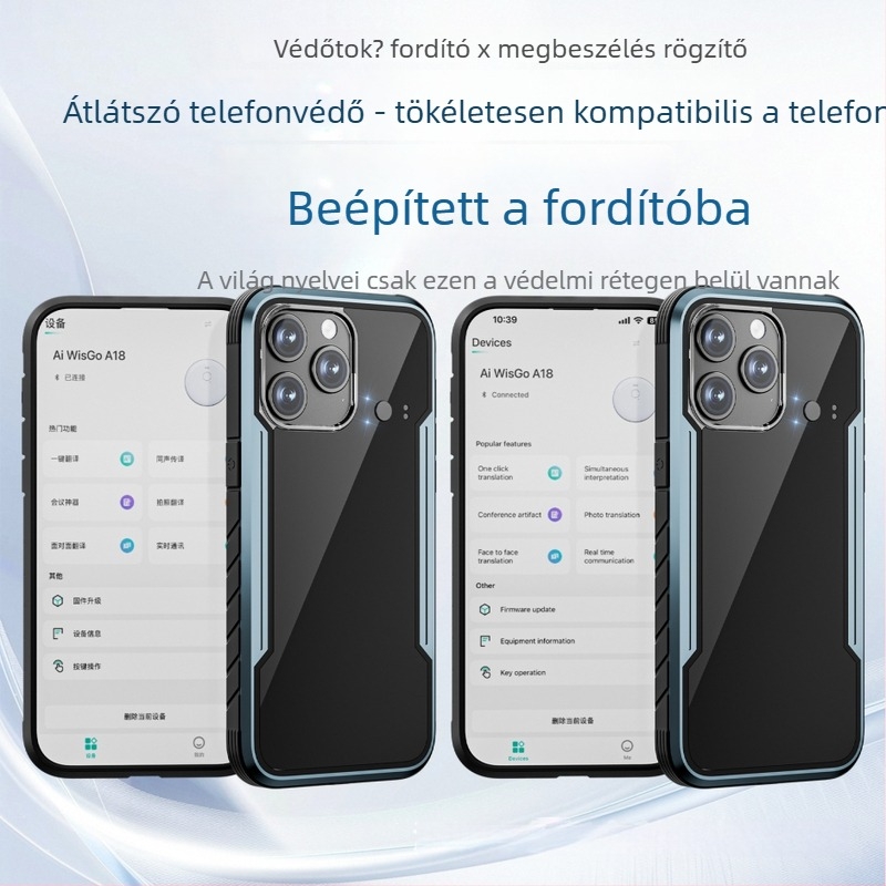 AI-alapú valós idejű tolmács eszköz, Bluetooth-kapcsolat, 10 m hatótávolság, ABS+PC+alumínium ötvözet ház