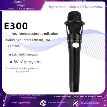 E300 vezetékes kézi kondenzátor mikrofon élő közvetítésekhez, KTV és értekezletekhez – frekvenciaválasz 100 Hz–20 kHz, SNR ≥60 dB, akkumulátor nélkül