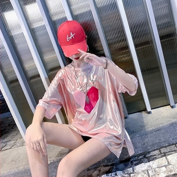 Női laza szabású T‑shirt rövid ujjú, kerek nyakú, nyári szezon 2023, street hipster stílus