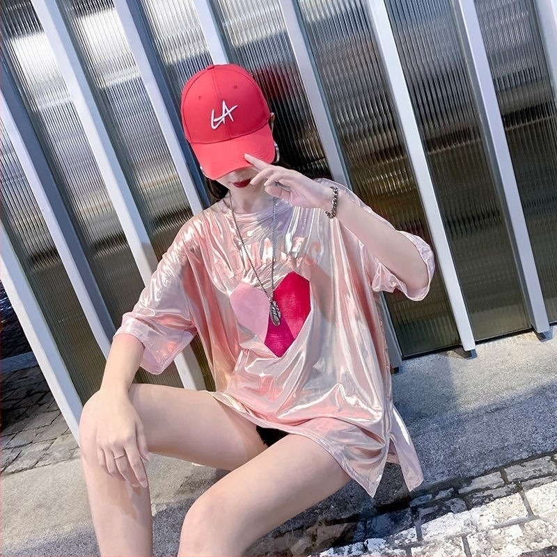 Női laza szabású T‑shirt rövid ujjú, kerek nyakú, nyári szezon 2023, street hipster stílus