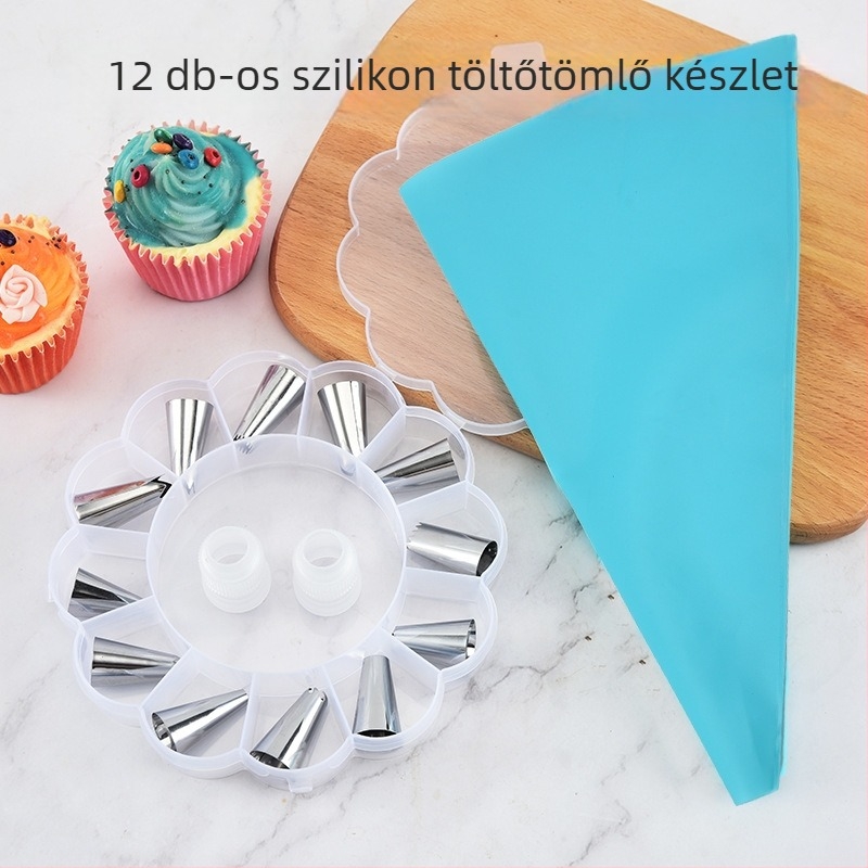 New Ruikang 12 darabos rozsdamentes acél nyomófej készlet szilikon töltőtasakkal tortadíszítéshez