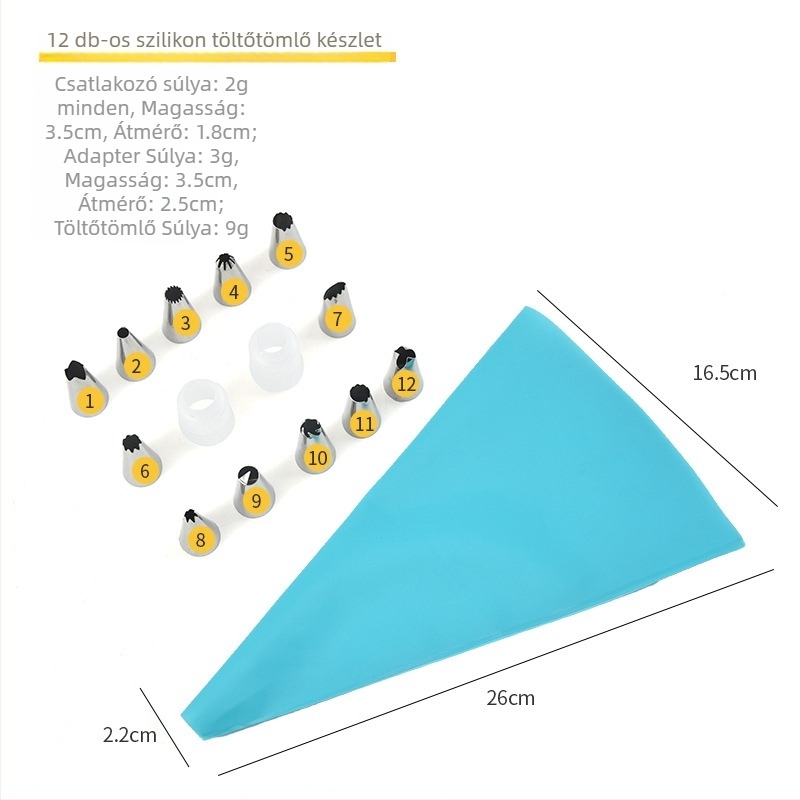 New Ruikang 12 darabos rozsdamentes acél nyomófej készlet szilikon töltőtasakkal tortadíszítéshez