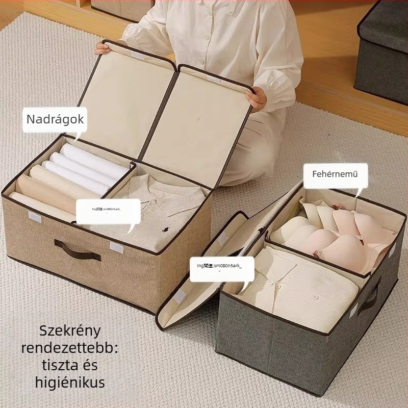 Fehérneműtároló doboz fedéllel és rekeszekkel - nem szövött textil, 20–30 L kapacitás, tárolás a szekrényben