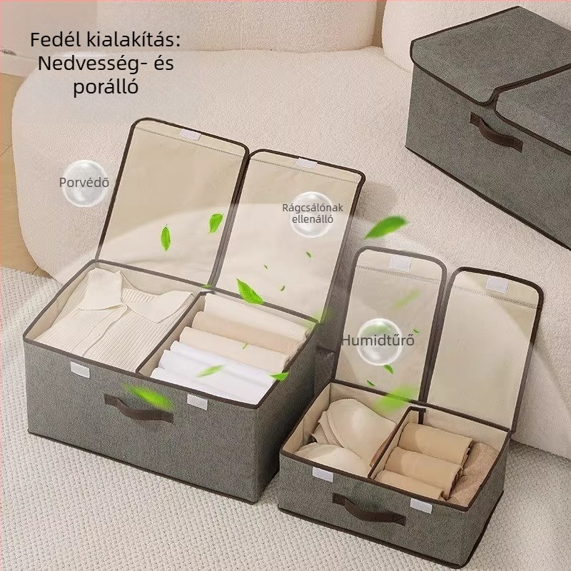 Fehérneműtároló doboz fedéllel és rekeszekkel - nem szövött textil, 20–30 L kapacitás, tárolás a szekrényben