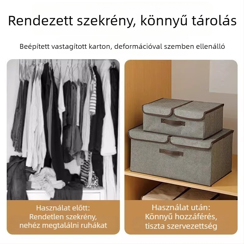 Fehérneműtároló doboz fedéllel és rekeszekkel - nem szövött textil, 20–30 L kapacitás, tárolás a szekrényben