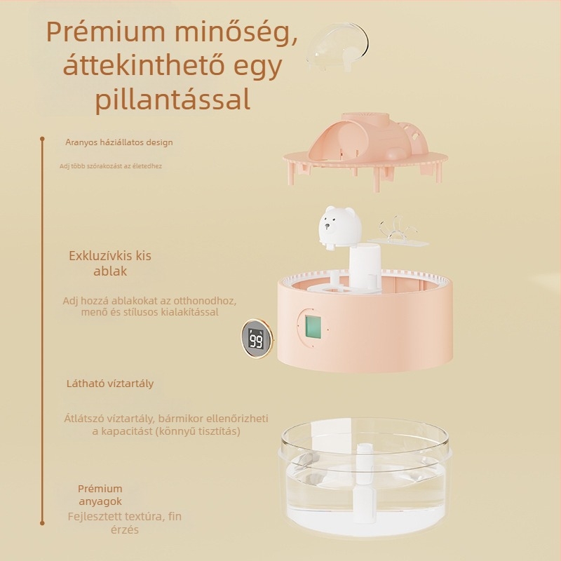 Ultrahangos párásító, 2 párásító kimenet, USB tápegység, 0,5–1 L tartály, zaj 36–45 dB