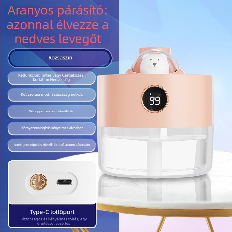 Ultrahangos párásító, 2 párásító kimenet, USB tápegység, 0,5–1 L tartály, zaj 36–45 dB