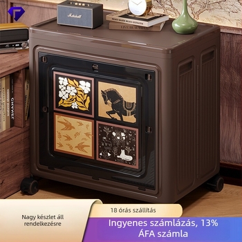 Összecsukható, vintage stílusú műanyag tároló doboz görgőkkel, 50–60 L kapacitással, ruháknak, játékoknak és takaróknak