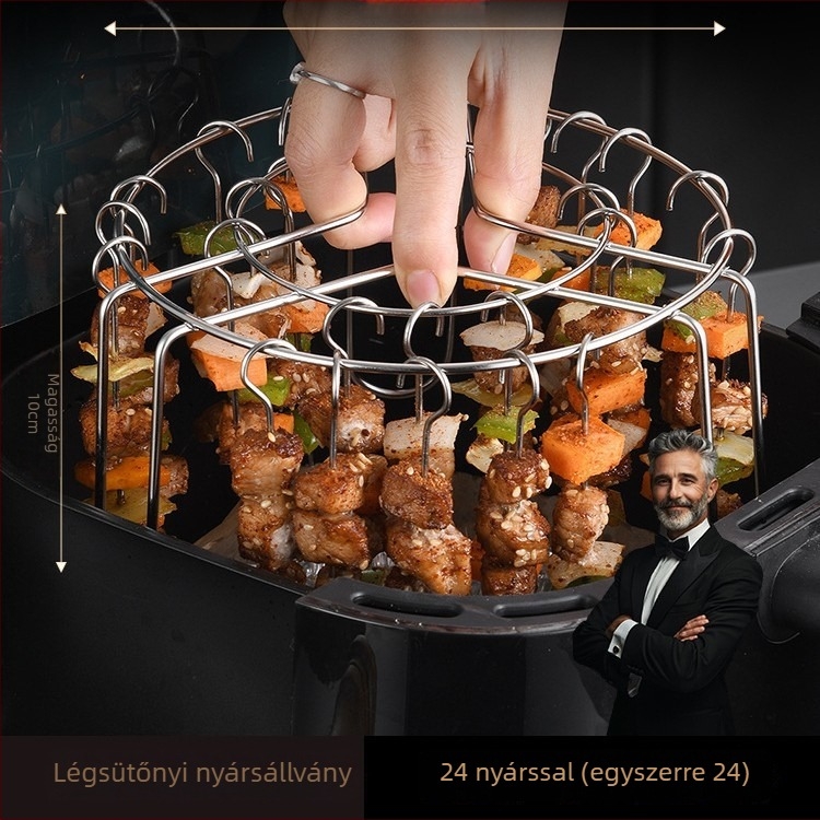 Rozsdamentes acélból készült air fryer grillrács, kör alakú, függőleges felakasztás, levehető és könnyen tisztítható