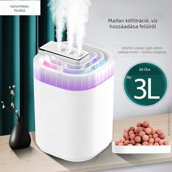 Asztali ultrahangos párásító otthonra, nagy kapacitású tartály 2.6–4 L, 41–60 m² lefedettség, 3 párásító kimenet, aroma diffúzor, USB tápegység