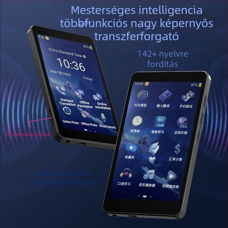 AI-alapú offline fordító egyidejű tolmácsolással, 138 ország támogatása, Type-C csatlakozó, 5.0 MP kamera, ABS ház 125 g