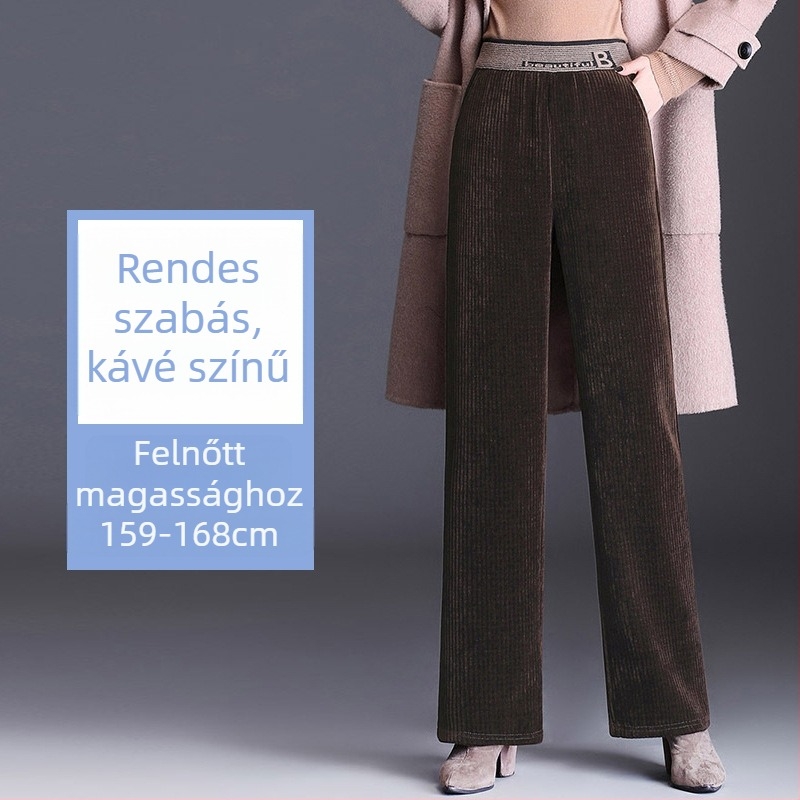 Chenille anyagú széles lábú nadrág fleece béléssel, magas derék, vastag
