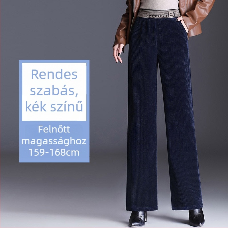 Chenille anyagú széles lábú nadrág fleece béléssel, magas derék, vastag