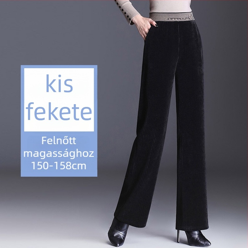 Chenille anyagú széles lábú nadrág fleece béléssel, magas derék, vastag