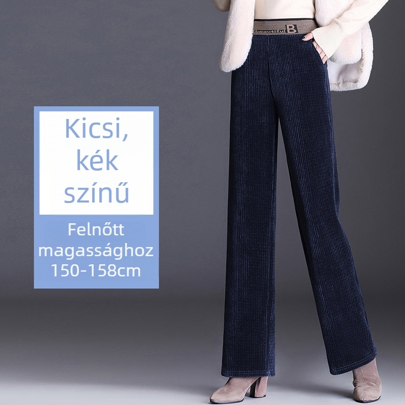 Chenille anyagú széles lábú nadrág fleece béléssel, magas derék, vastag