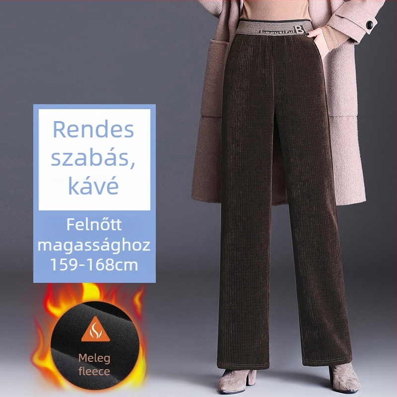 Chenille anyagú széles lábú nadrág fleece béléssel, magas derék, vastag