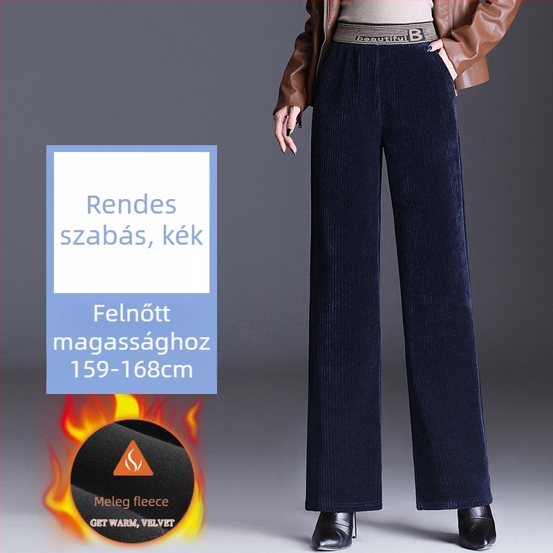 Chenille anyagú széles lábú nadrág fleece béléssel, magas derék, vastag